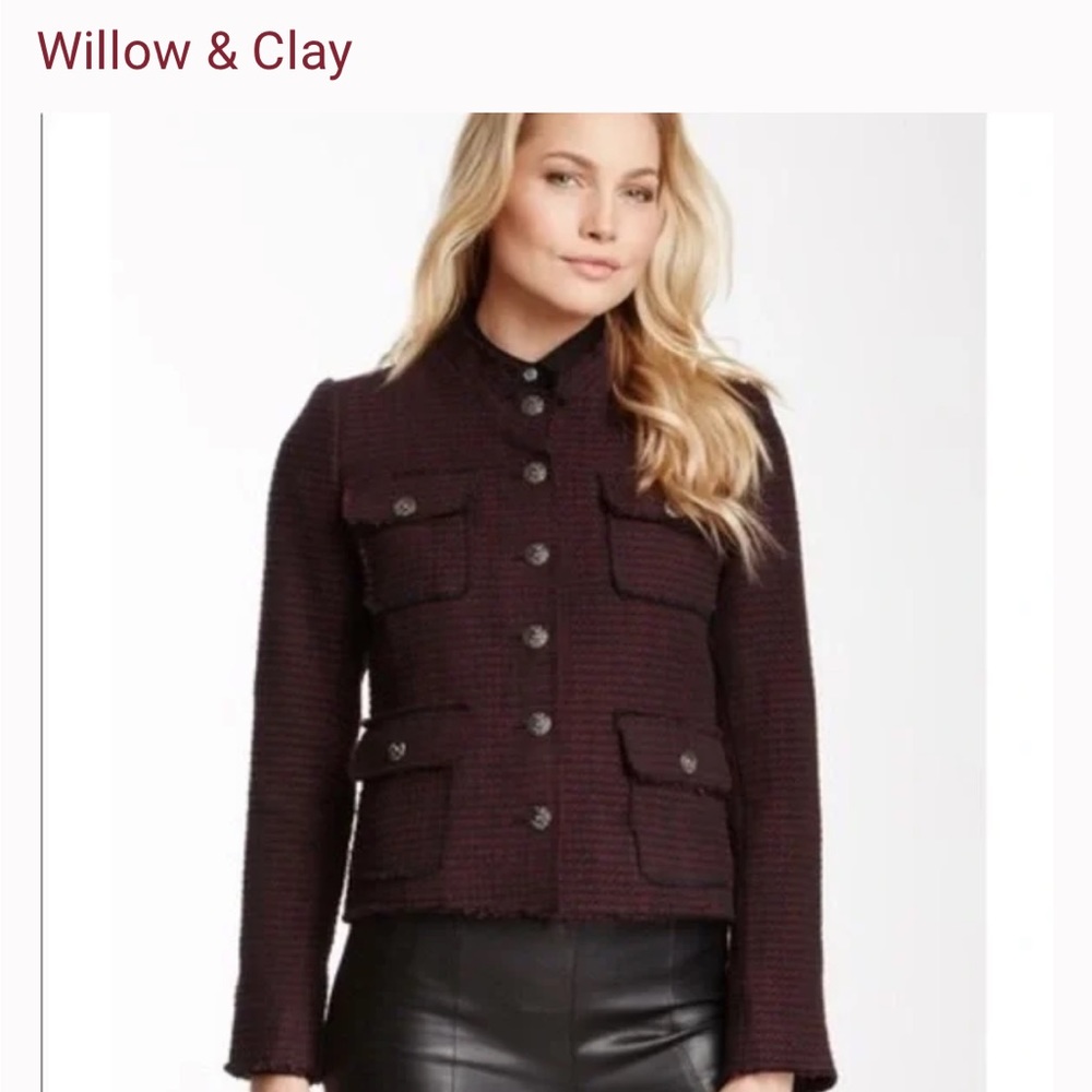 Willow & Clay Button Down Tweed Burgundy Blazer